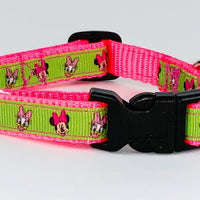 Minnie Mouse cat or small dog collar 1/2" wide adjustable handmade bell or leash Petcollarshandmade