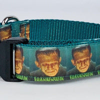 Frankenstein Dog collar Handmade adjustable buckle collar 1" wide or leash