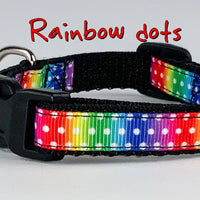 Rainbow dots cat or small dog collar 1/2" wide adjustable handmade bell or leash Petcollarshandmade