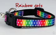Rainbow dots cat or small dog collar 1/2" wide adjustable handmade bell or leash