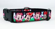 Minnie Mouse Dog collar handmade adjustable buckle collar 1"wide or leash Petcollarshandmade