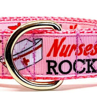 Nurses Rock dog collar handmade adjustable buckle collar 1" wide or leash - Furrypetbeds