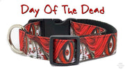 Day Of The Dead dog collar handmade adjustable buckle collar 1"wide or leash - Furrypetbeds