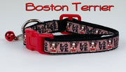 Boston Terrier cat or small dog collar 1/2" wide adjustable handmade bell leash - Furrypetbeds