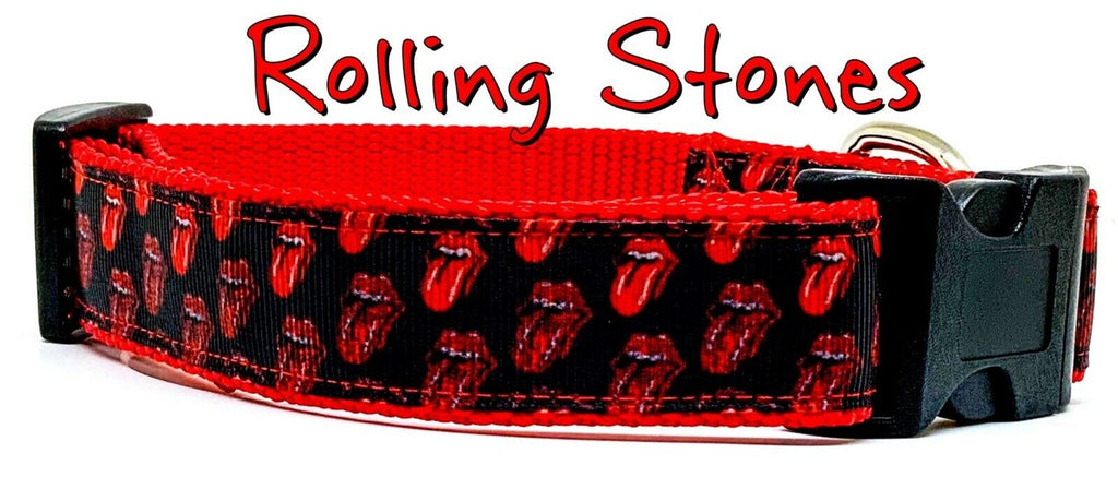 Rolling Stones dog collar Handmade adjustable buckle 1" or 5/8" wide or leash
