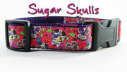 Sugar Skulls dog collar handmade adjustable buckle collar 1" wide or leash