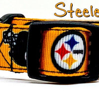 Steelers dog collar handmade adjustable buckle football 1" or 5/8" wide or leash