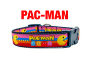Pacman dog collar handmade adjustable buckle 1"or 5/8"wide or leash Game Pink