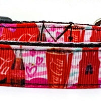 Coca Cola Dog collar handmade adjustable buckle collar 5/8" wide leash fabric Petcollarshandmade