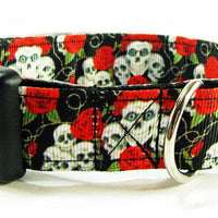 Skulls dog collar Handmade adjustable buckle collar 1" wide or leash