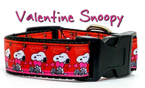 Snoopy Valentine dog collar handmade adjustable buckle 1"or 5/8" wide or leash