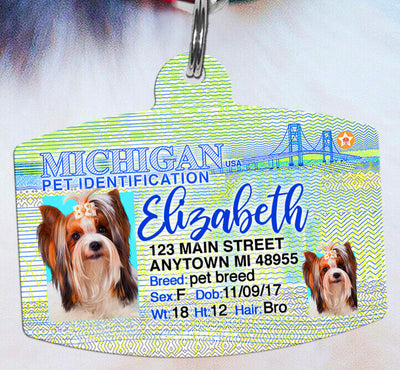 Michigan Drivers License Pet ID tags Dog ID Tag Personalized Pet ID Tag aluminum Petcollarshandmade