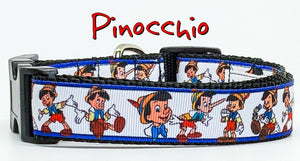 Pinocchio dog collar handmade adjustable buckle collar 1" or 5/8" wide or leash