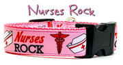 Nurses Rock dog collar handmade adjustable buckle collar 1" wide or leash - Furrypetbeds