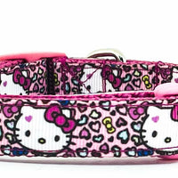 Hello Kitty dog collar handmade adjustable buckle collar 5/8" wide or leash