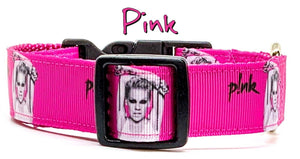 Pink dog collar Handmade adjustable buckle collar 1"wide or leash Pop Rock music