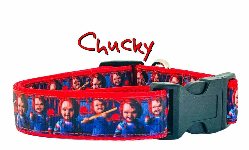 Chucky dog collar handmade adjustable buckle collar 1" wide or leash Horror