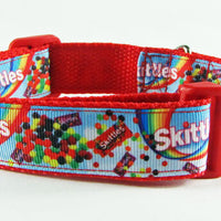 Skittles dog collar Handmade adjustable buckle collar 1" or 5/8" wide or leash