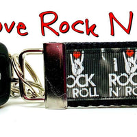 I Love Rock N Roll Key Fob Wristlet Keychain 11/4"wide Zipper pull Camera strap - Furrypetbeds