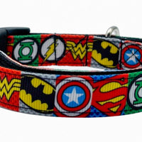 Super Heros dog collar handmade adjustable buckle collar 5/8" wide or leash