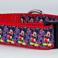Mickey Mouse dog collar Handmade adjustable buckle collar 1" wide leash Disney - Furrypetbeds