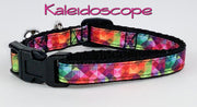 Kaleidoscope cat or small dog collar 1/2" wide adjustable handmade bell or leash Petcollarshandmade