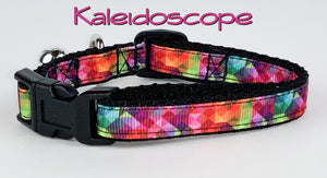 Kaleidoscope cat or small dog collar 1/2" wide adjustable handmade bell or leash