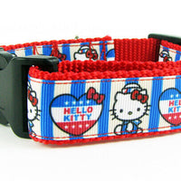 Hello Kitty dog collar Handmade adjustable buckle collar 1" wide or leash