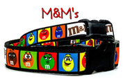 M & M's candy dog collar handmade adjustable buckle  1" or 5/8" wide or leash Petcollarshandmade