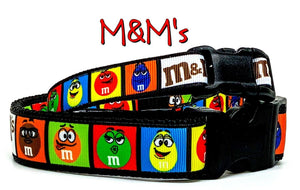 M & M's candy dog collar handmade adjustable buckle  1" or 5/8" wide or leash