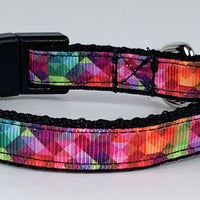 Kaleidoscope cat or small dog collar 1/2" wide adjustable handmade bell or leash