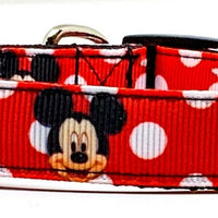 Mickey Mouse Dog collar handmade adjustable buckle collar 5/8" wide or leash Petcollarshandmade