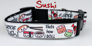 Sushi dog collar adjustable buckle collar 1" wide or leash food