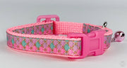 Mermaid Scales cat or small dog collar 1/2"wide adjustable handmade bell or leash - Furrypetbeds