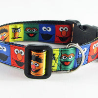 Sesame Street dog collar handmade adjustable buckle 1" or 5/8" wide or leash