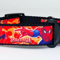 Spider-Man dog collar handmade adjustable buckle collar 1" wide or leash fabric - Furrypetbeds