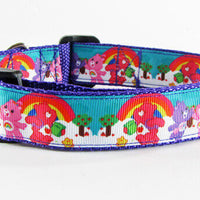 Care Bears dog collar handmade adjustable buckle collar 1" wide or leash fabric Petcollarshandmade