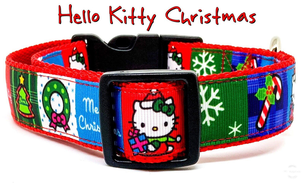 Hello Kitty Christmas dog collar handmade adjustable buckle 1" wide or leash