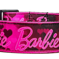 Barbie dog collar handmade adjustable buckle collar 1" or 5/8"wide or leash Pink