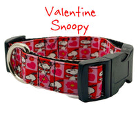 Valentine Snoopy dog collar handmade adjustable buckle 1" wide or leash