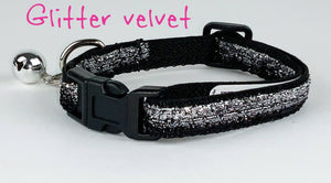 Silver Glitter cat & small dog collar 1/2" wide adjustable handmade bell leash - Furrypetbeds