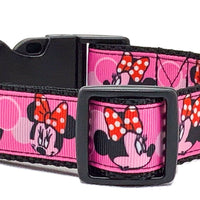 Minnie Mouse Dog collar handmade adjustable buckle 1"or 5/8"wide or leash Petcollarshandmade