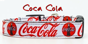 Coca Cola Dog collar handmade adjustable buckle collar 5/8" wide leash fabric