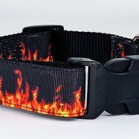 Flames dog collar Handmade adjustable buckle collar 1"wide or leash Motorcycle