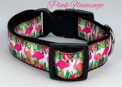 Pink Flamingo dog collar Handmade adjustable buckle collar 1