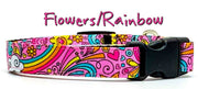Flowers/Rainbow dog collar handmade adjustable buckle collar 5/8" wide narrow Petcollarshandmade - Furrypetbeds