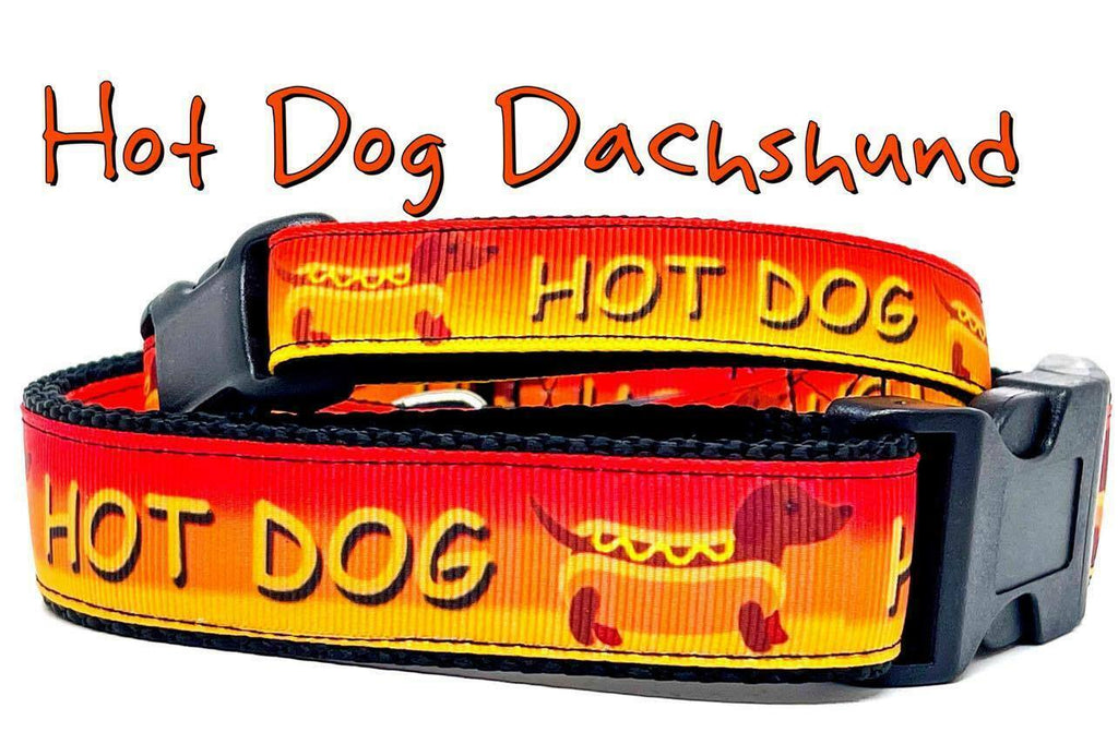 Hot Dog Dachshunds dog collar handmade adjustable buckle 1"or 5/8"wide or leash Petcollarshandmade