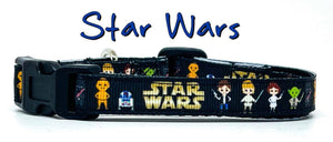 Star Wars cat or small dog collar 1/2" wide adjustable handmade bell or leash