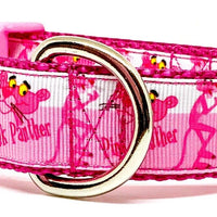 Pink Panther dog collar handmade adjustable buckle collar 1" wide or leash Petcollarshandmade