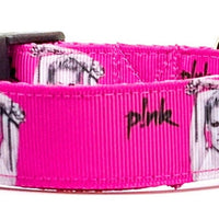 Pink dog collar Handmade adjustable buckle collar 1"wide or leash Pop Rock music